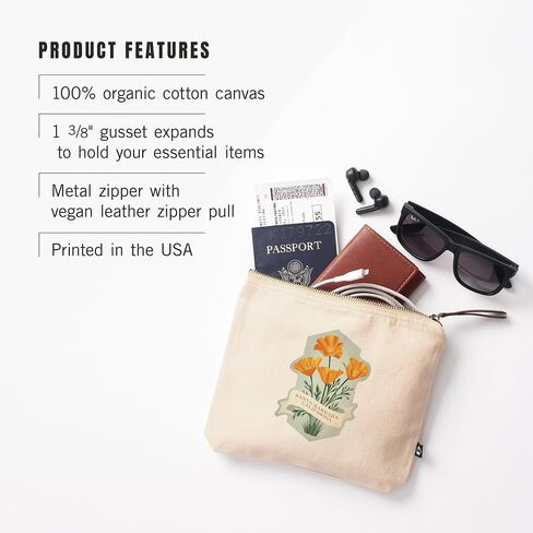 Lantern Press Santa Barbara, California, Vintage Flora, California Poppy, 100% Cotton Zipper Pouch, Travel Accessory, Go Bag in Saudi Arabia