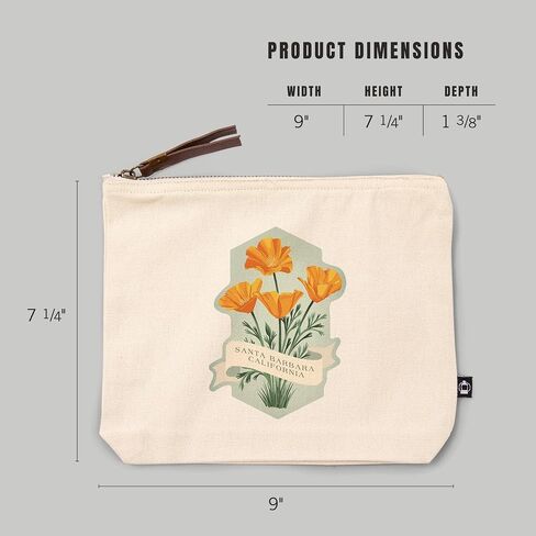 Lantern Press Santa Barbara, California, Vintage Flora, California Poppy, 100% Cotton Zipper Pouch, Travel Accessory, Go Bag in Saudi Arabia