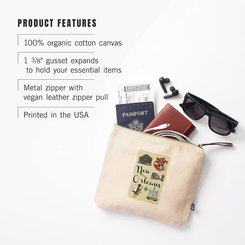 نيو أورليانز ، لويزيانا ، المعالم والرموز ، حقيبة سحاب القطن بنسبة 100 ٪ ، ملحق السفر ، GO BAG in Kuwait