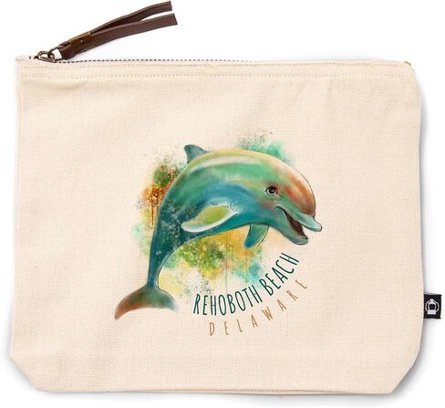 Lantern Press Rehoboth ، Delaware ، Dolphin ، 100 ٪ Cotton Zipper Pouch ، ملحق السفر ، حقيبة الذهاب in Saudi Arabia