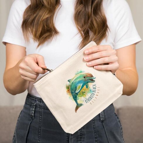 Lantern Press Rehoboth ، Delaware ، Dolphin ، 100 ٪ Cotton Zipper Pouch ، ملحق السفر ، حقيبة الذهاب in Saudi Arabia