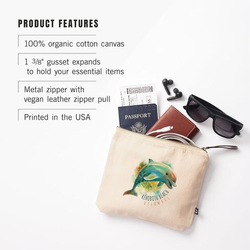 Lantern Press Rehoboth ، Delaware ، Dolphin ، 100 ٪ Cotton Zipper Pouch ، ملحق السفر ، حقيبة الذهاب in Saudi Arabia