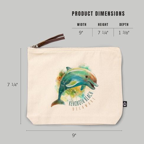 Lantern Press Rehoboth ، Delaware ، Dolphin ، 100 ٪ Cotton Zipper Pouch ، ملحق السفر ، حقيبة الذهاب in Saudi Arabia
