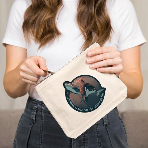 Lantern Press Friday Harbor, Washington, Orca, Lithograph, 100% Cotton Zipper Pouch, Travel Accessory, Go Bag in Saudi Arabia
