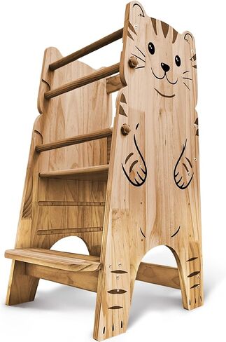 Shandra Toddler Tower Adjustable Stool - Montessori Toddler Kitchen Stool Helper, Toddler Standing Tower, Kids Kitchen Step Stool - Toddler Stool for Kitchen, Learning Tower for Toddlers 1-5 - Wood in Saudi Arabia