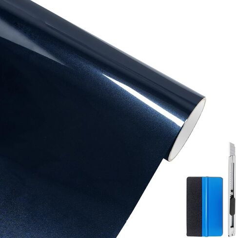 LZlrun Premium Sparkle Parkle Glossy Metallic Car Vinyl Wrap ، Fltra Glossy Officive Film مع تركيب خالي من الفقاعات يأتي مع أدوات التثبيت (Navy Blue ، 1ft × 5ft) in Kuwait