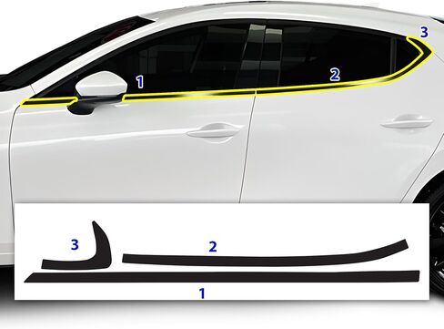BOGAR TECH DESIGNS Side Window Chrome Delete Overlay Film Compatible with Mazda 3 Sedan 2019-2025, Gloss Black in Saudi Arabia