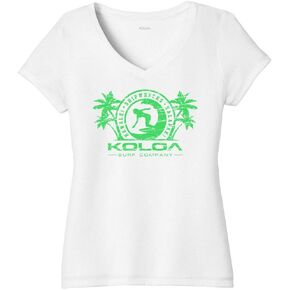Koloa Surf Womens Surfer Girl Logo Perfect Tri V-Neck Tee in Sizes XS-4XL in Saudi Arabia