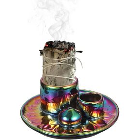 uxcell Incense Burner, 4 in 1 Ceramic Incense Holder Santo Holder Ash Catcher & Candle Holder Decorative Bowl for Meditation Stick Aromatherapy Yoga, Colorful in Saudi Arabia