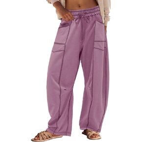 Panadila Womens Barrel Pants Drawstring Wide Leg Sweatpants Baggy Summer Lounge Pants Casual Beach Trousers in Kuwait