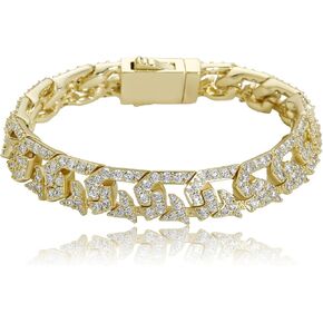 14K Gold Over 925 Silver 10mm Hip-Hop Bracelet, Densely Set Moissanite Cuban Hand Chain, A Trendy Gift for Music Lovers or Those Embracing Bold Styles,Gifts for Dad in Kuwait