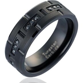 100S JEWELRY Black Tungsten Rings For Men Wedding Band Black CZ Moissanite Inlay Rectangular Shapes Matte Finish Size 6-16 in Saudi Arabia