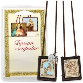 Our Lady of Mount Carmel Genuine Brown Wool Scapular with St. Benedict Medal and Crucifix in Deluxe Packaging with Medals and Prayer in Kuwait