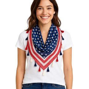 American Flag Triangle Scarf for Women – Lightweight Patriotic USA Wrap with Tassels – Sheer Stars & Stripes Sarong for Parade, Rally, Concert, (120x120x210 cm) in Saudi Arabia