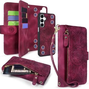 Harryshell Compatible with Samsung Galaxy A16 5G Wallet Detachable Magnetic Phone Case [Theft-Scan Blocking] Card Slots, Cash Zipper Pocket Wrist Strap (Floral Purple) in Kuwait