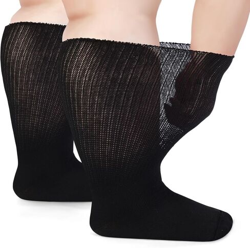 2 Pairs Extra Width Socks for Swollen Feet Soft Stretch to 30" Seniors Diabetic Socks for Women Plus Size in Saudi Arabia