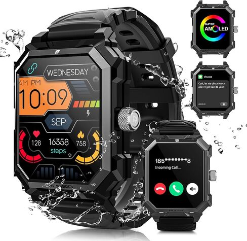 Alpha Gear Indestructible Smart Watch for Men Military Tactical 680mAh Rugged Military Smartwatch Android iPhone IP68 Waterproof Fitness Tracker Health Watch Blood Pressure Sleep Monitor Step Counter in Saudi Arabia