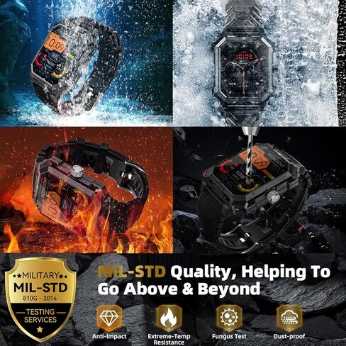 Alpha Gear Indestructible Smart Watch for Men Military Tactical 680mAh Rugged Military Smartwatch Android iPhone IP68 Waterproof Fitness Tracker Health Watch Blood Pressure Sleep Monitor Step Counter in Saudi Arabia