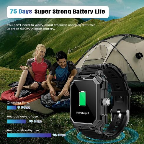 Alpha Gear Indestructible Smart Watch for Men Military Tactical 680mAh Rugged Military Smartwatch Android iPhone IP68 Waterproof Fitness Tracker Health Watch Blood Pressure Sleep Monitor Step Counter in Saudi Arabia