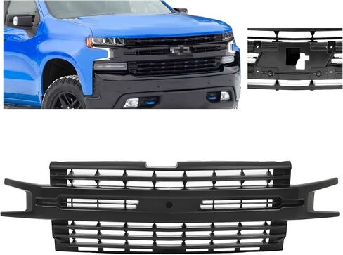 KUAFU Front Grill Compatible with 2019-2022 Chevy Chevrolet Silverado 1500 Bumper Upper Hood Grille Painted Black in Saudi Arabia