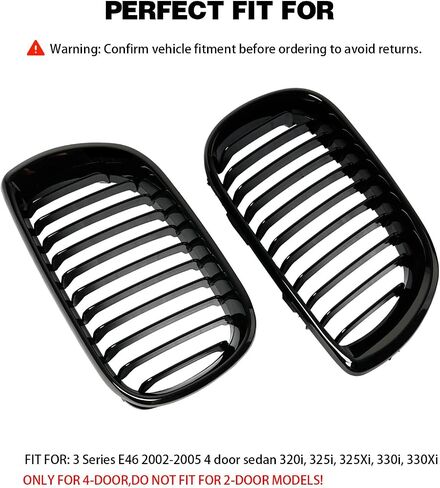 الشواية الأمامية لـ BMW 3 Series E46 2002-2005 4-Door 320i 325i 325xi 330i 330xi ، Gloss Black ABS Abs Automotive Grille Slats Double Slats Grill in Kuwait