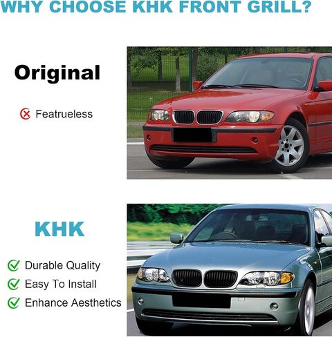 الشواية الأمامية لـ BMW 3 Series E46 2002-2005 4-Door 320i 325i 325xi 330i 330xi ، Gloss Black ABS Abs Automotive Grille Slats Double Slats Grill in Kuwait
