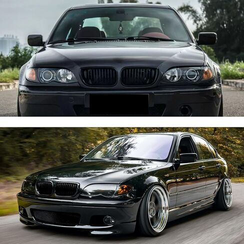 الشواية الأمامية لـ BMW 3 Series E46 2002-2005 4-Door 320i 325i 325xi 330i 330xi ، Gloss Black ABS Abs Automotive Grille Slats Double Slats Grill in Kuwait