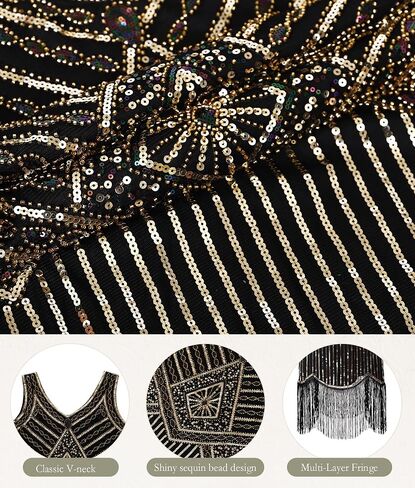 1920s Flapper Dresses for Women,Sheer Beaded Sleeves Great Gatsby Dresses Roaring 20s Dresses Costumes with Accessories in Saudi Arabia