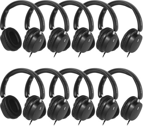 Kids Headphones 10-Pack for School Bulk Set Over-Ear, Foldable, 3.5mm Jack, Wired Earphones for Classroom, Library, Airplane, for Online Learning and Travel (Black) in Saudi Arabia