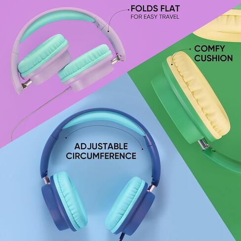 Kids Headphones 10-Pack for School Bulk Set Over-Ear, Foldable, 3.5mm Jack, Wired Earphones for Classroom, Library, Airplane, for Online Learning and Travel (Black) in Saudi Arabia