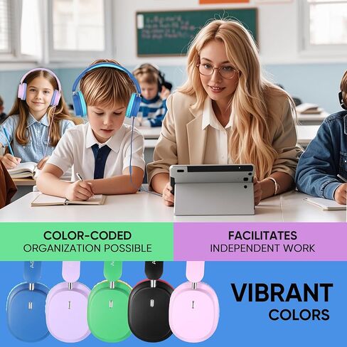 Kids Headphones 10-Pack for School Bulk Set Over-Ear, Foldable, 3.5mm Jack, Wired Earphones for Classroom, Library, Airplane, for Online Learning and Travel (Black) in Saudi Arabia