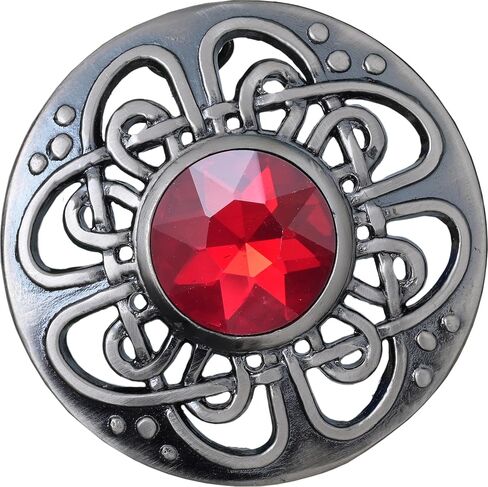 Elegant Culloden Plaid Brooch – Scottish Kilt Fly Plaid Brooch Intricate Celtic Knot in Pewter with Gemstone 3-Inch Diameter – Ideal for Scottish Kilts & Formal Wear in Saudi Arabia