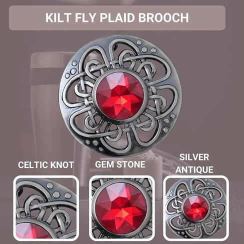 Elegant Culloden Plaid Brooch – Scottish Kilt Fly Plaid Brooch Intricate Celtic Knot in Pewter with Gemstone 3-Inch Diameter – Ideal for Scottish Kilts & Formal Wear in Saudi Arabia