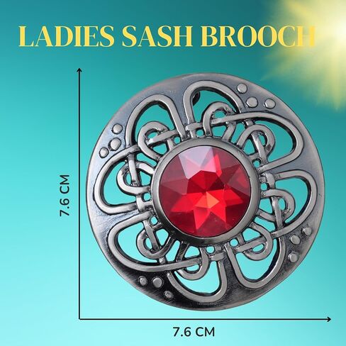Elegant Culloden Plaid Brooch – Scottish Kilt Fly Plaid Brooch Intricate Celtic Knot in Pewter with Gemstone 3-Inch Diameter – Ideal for Scottish Kilts & Formal Wear in Saudi Arabia