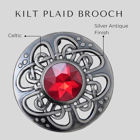 Elegant Culloden Plaid Brooch – Scottish Kilt Fly Plaid Brooch Intricate Celtic Knot in Pewter with Gemstone 3-Inch Diameter – Ideal for Scottish Kilts & Formal Wear in Saudi Arabia