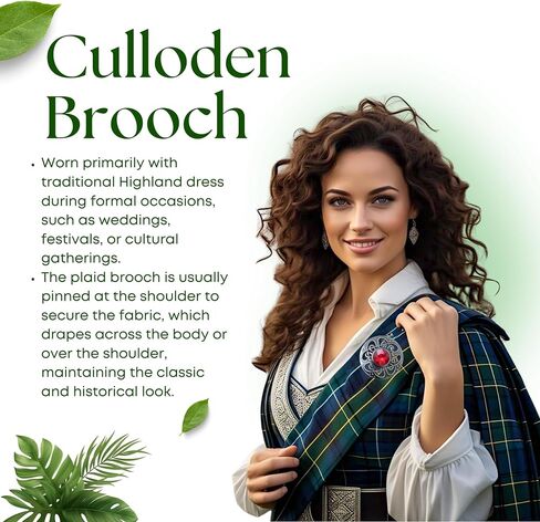 Elegant Culloden Plaid Brooch – Scottish Kilt Fly Plaid Brooch Intricate Celtic Knot in Pewter with Gemstone 3-Inch Diameter – Ideal for Scottish Kilts & Formal Wear in Saudi Arabia