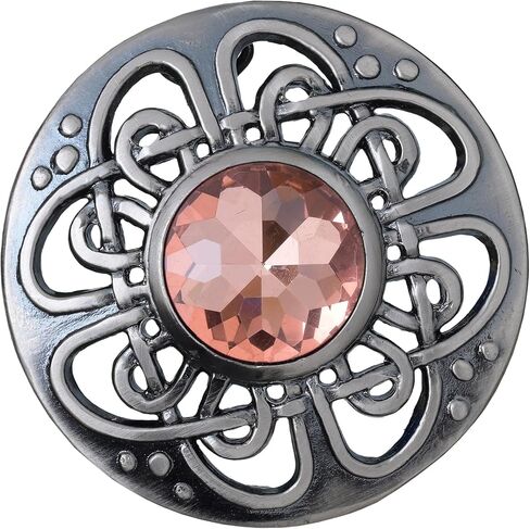 Elegant Culloden Plaid Brooch – Scottish Kilt Fly Plaid Brooch Intricate Celtic Knot in Pewter with Gemstone 3-Inch Diameter – Ideal for Scottish Kilts & Formal Wear in Saudi Arabia