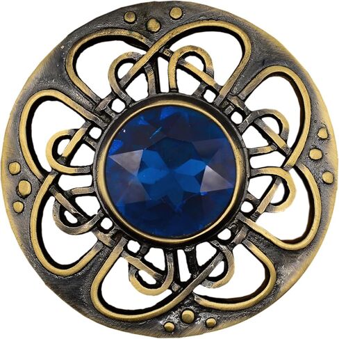 Elegant Culloden Plaid Brooch – Scottish Kilt Fly Plaid Brooch Intricate Celtic Knot in Pewter with Gemstone 3-Inch Diameter – Ideal for Scottish Kilts & Formal Wear in Saudi Arabia