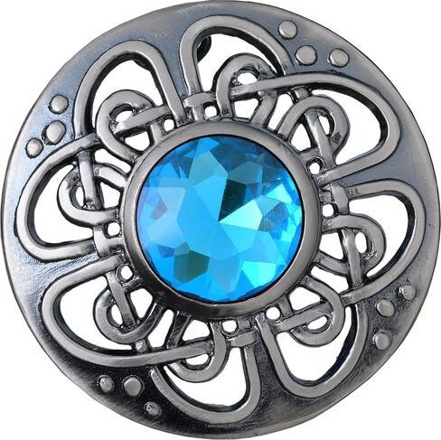 Elegant Culloden Plaid Brooch – Scottish Kilt Fly Plaid Brooch Intricate Celtic Knot in Pewter with Gemstone 3-Inch Diameter – Ideal for Scottish Kilts & Formal Wear in Saudi Arabia