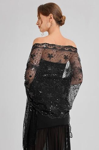 BABEYOND Shawl Wraps for Women, Sequin Stars Moons Shawls and Wraps for Evening Dresses Wedding in Kuwait
