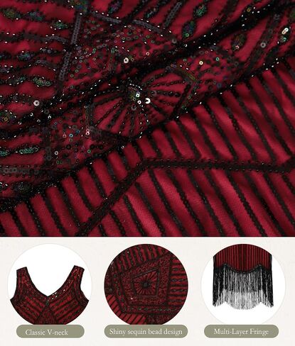 1920s Flapper Dresses for Women,Sheer Beaded Sleeves Great Gatsby Dresses Roaring 20s Dresses Costumes with Accessories in Saudi Arabia