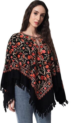Zamour Indian Kashmiri Women's Poncho/Overcoat Hand Hand Embroidery Jaal Paisley Work with Inner Lining (الحجم المجاني) in Kuwait
