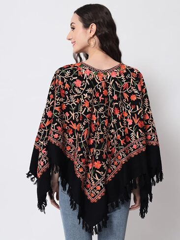 Zamour Indian Kashmiri Women's Poncho/Overcoat Hand Hand Embroidery Jaal Paisley Work with Inner Lining (الحجم المجاني) in Kuwait