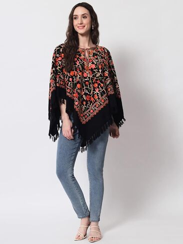 Zamour Indian Kashmiri Women's Poncho/Overcoat Hand Hand Embroidery Jaal Paisley Work with Inner Lining (الحجم المجاني) in Kuwait