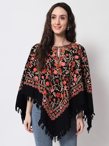 Zamour Indian Kashmiri Women's Poncho/Overcoat Hand Hand Embroidery Jaal Paisley Work with Inner Lining (الحجم المجاني) in Kuwait