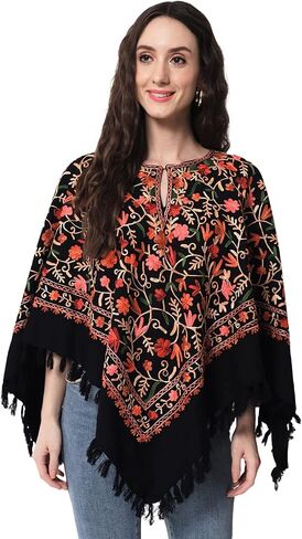 Zamour Indian Kashmiri Women's Poncho/Overcoat Hand Hand Embroidery Jaal Paisley Work with Inner Lining (الحجم المجاني) in Kuwait
