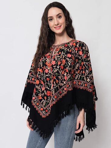 Zamour Indian Kashmiri Women's Poncho/Overcoat Hand Hand Embroidery Jaal Paisley Work with Inner Lining (الحجم المجاني) in Kuwait