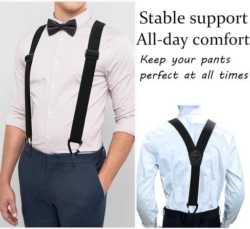 Adjustable Y-Back Suspenders for Men, Elastic Hidden Suspender with Heavy-Duty Clips, Ideal for Suits Jeans Weddings in Kuwait