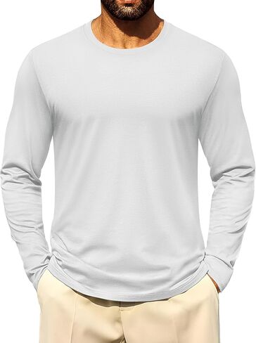 Cotrasen Mens Long Sleeve Tee Shirts Cotton Crew Neck Moisture Wicking Soft Casual Basic T-Shirts in Saudi Arabia