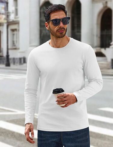 Cotrasen Mens Long Sleeve Tee Shirts Cotton Crew Neck Moisture Wicking Soft Casual Basic T-Shirts in Saudi Arabia
